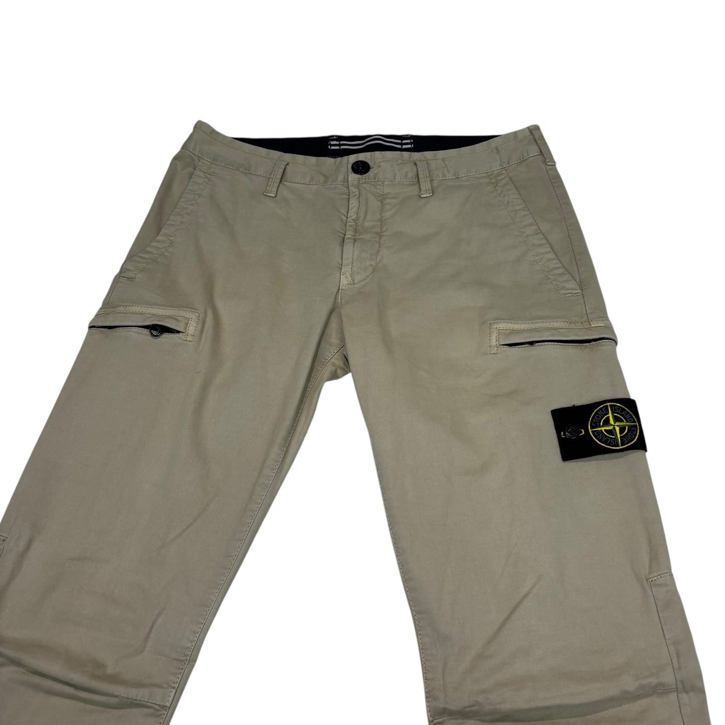 Stone Island Beige Zip-Pocket Brushed Cotton Cargo Trousers