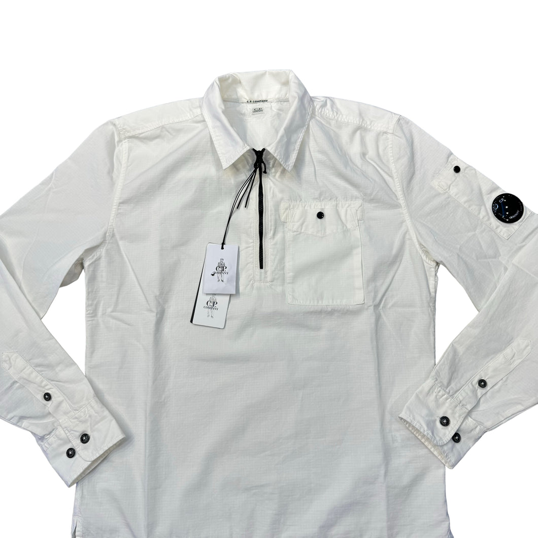CP Company White Classic Goggle Quarter-Zip OverShirt Jacket