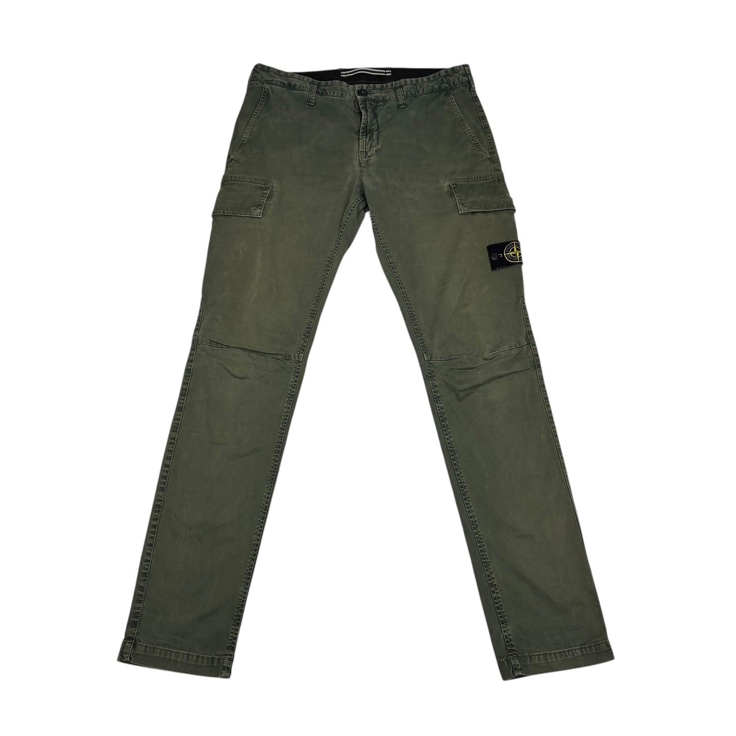 Stone Island Green Brushed Cotton Compass-Patch Cargo Trousers