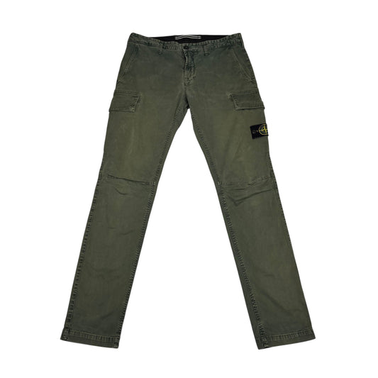 Stone Island Green Brushed Cotton Compass-Patch Cargo Trousers