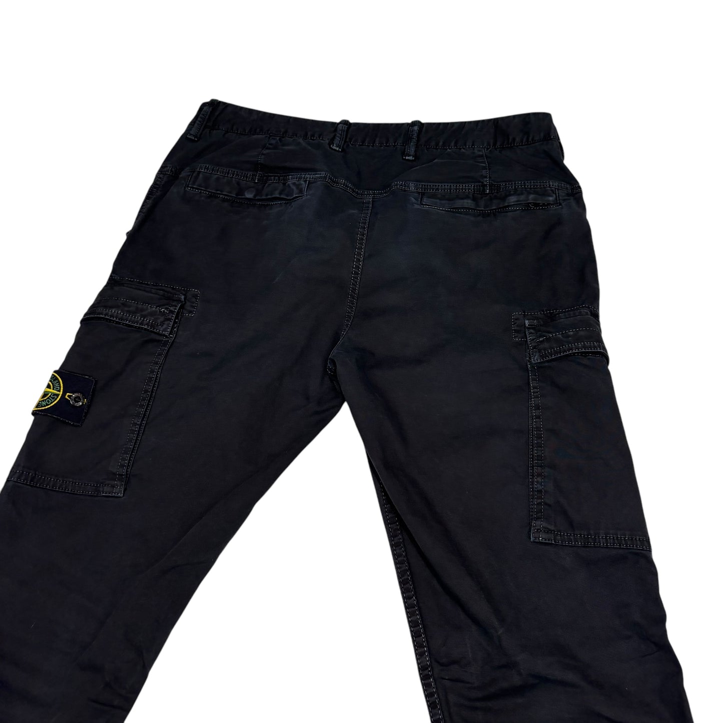 Stone Island Black Brushed Cotton Compass-Parch Button Pocket Cargo Trousers