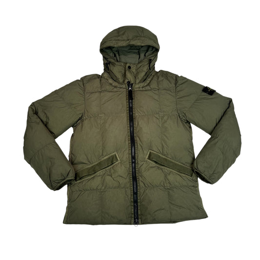 Stone Island Green Garment Dyed Crinkle Reps NY Down Puffer Coat