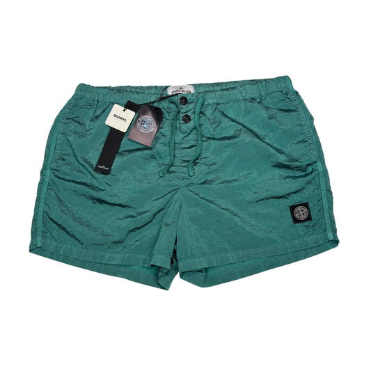 Stone Island Turquoise Nylon Metal Patch Logo Swim Shorts