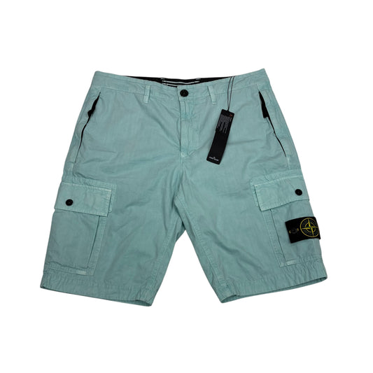 Stone Island Ice Blue Brushed Cotton Compass-Patch Cargo Shorts