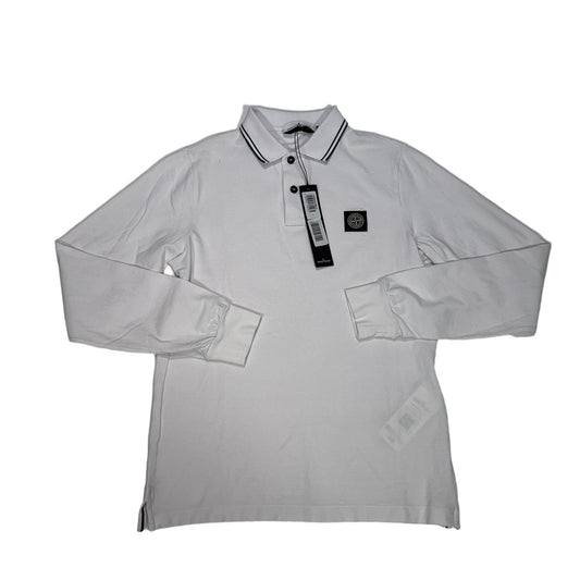 Stone Island Long Sleeve Logo Patch White Polo Shirt