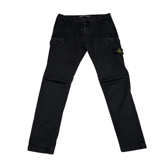 Stone Island Black Compass-Patch Cotton Cargo Trousers