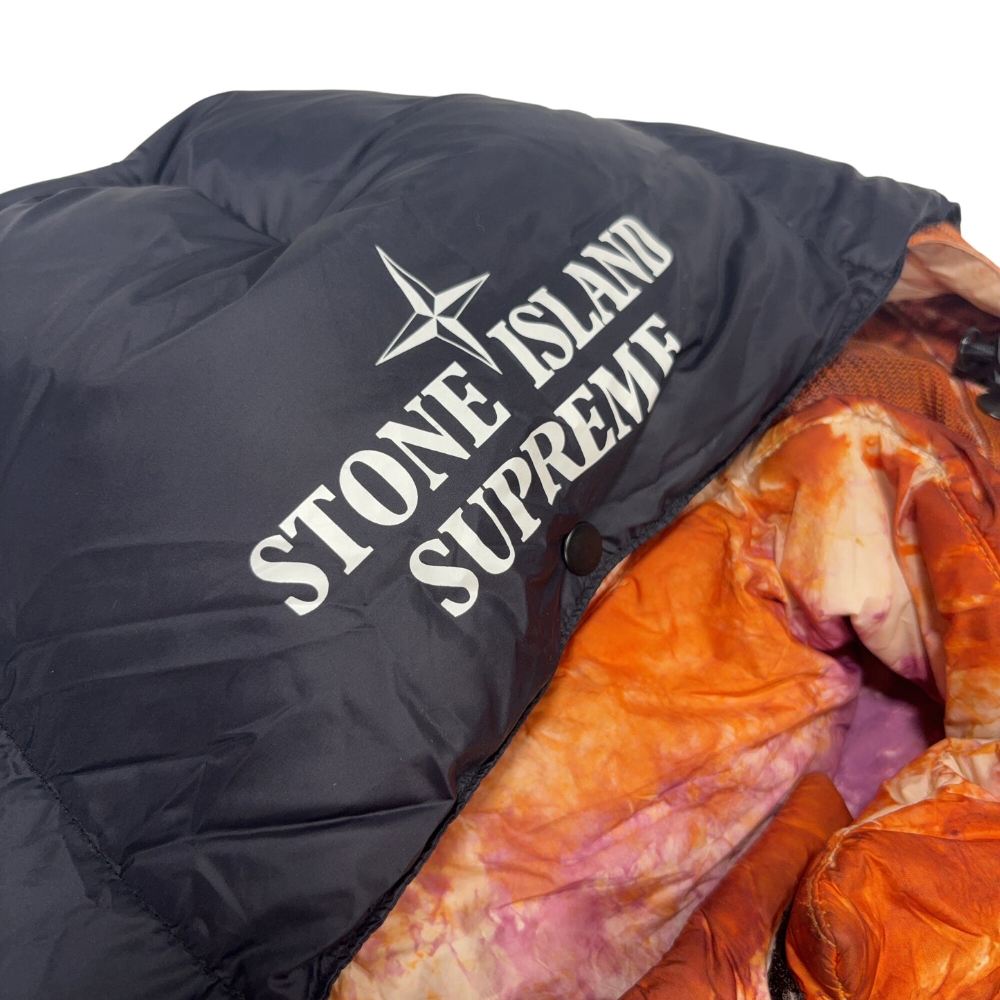 Stone Island Supreme Paintball Camouflage Crinkle Reps NY Down - TC Orange Hooded Jacket