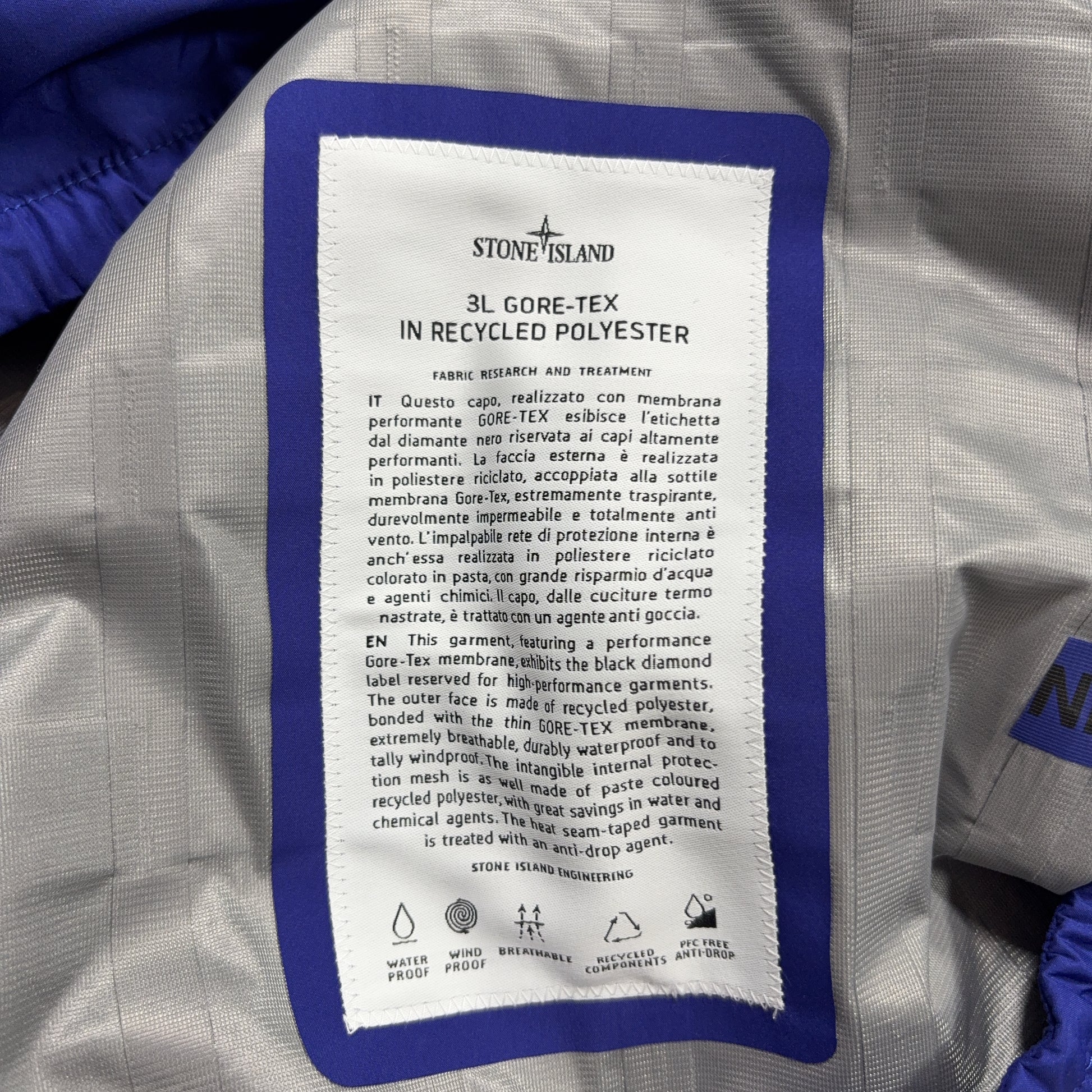 Stone Island 3L Gore-Tex In Recycled Polyester Blue Hooded Jacket