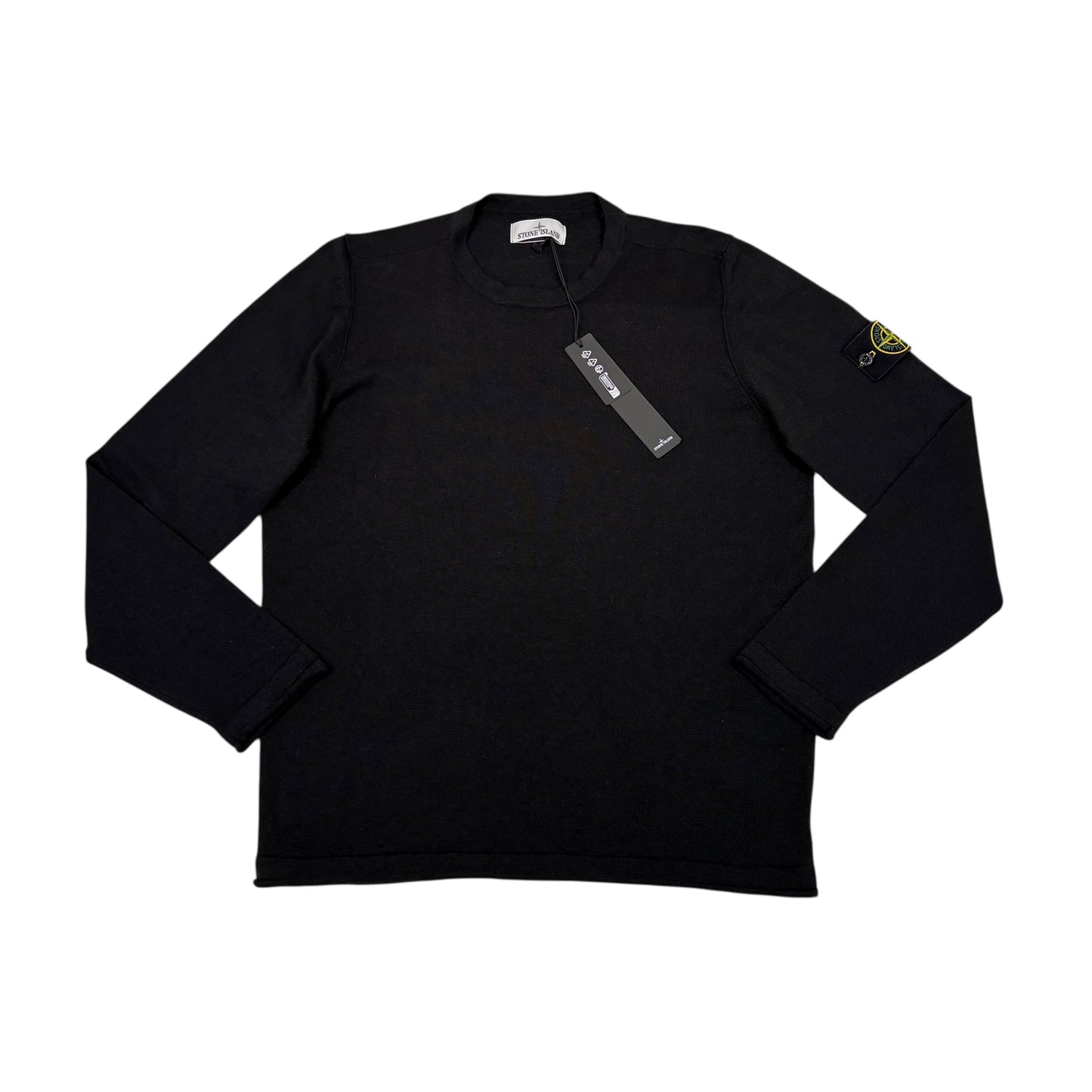 Stone Island Black Cotton Compass-Patch Crewneck Jumper