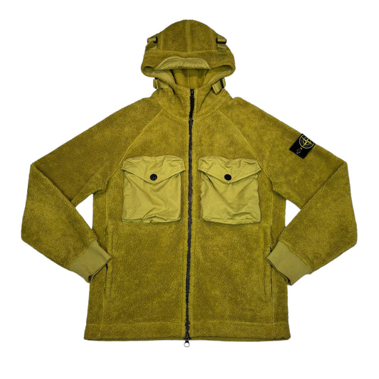 Stone Island Green Fleece Compass Patch Double Pocket Zip Up Hoodie