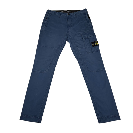 Stone Island Blue Zip-Pockets Brushed Cotton Compass-Patch Cargo Trousers