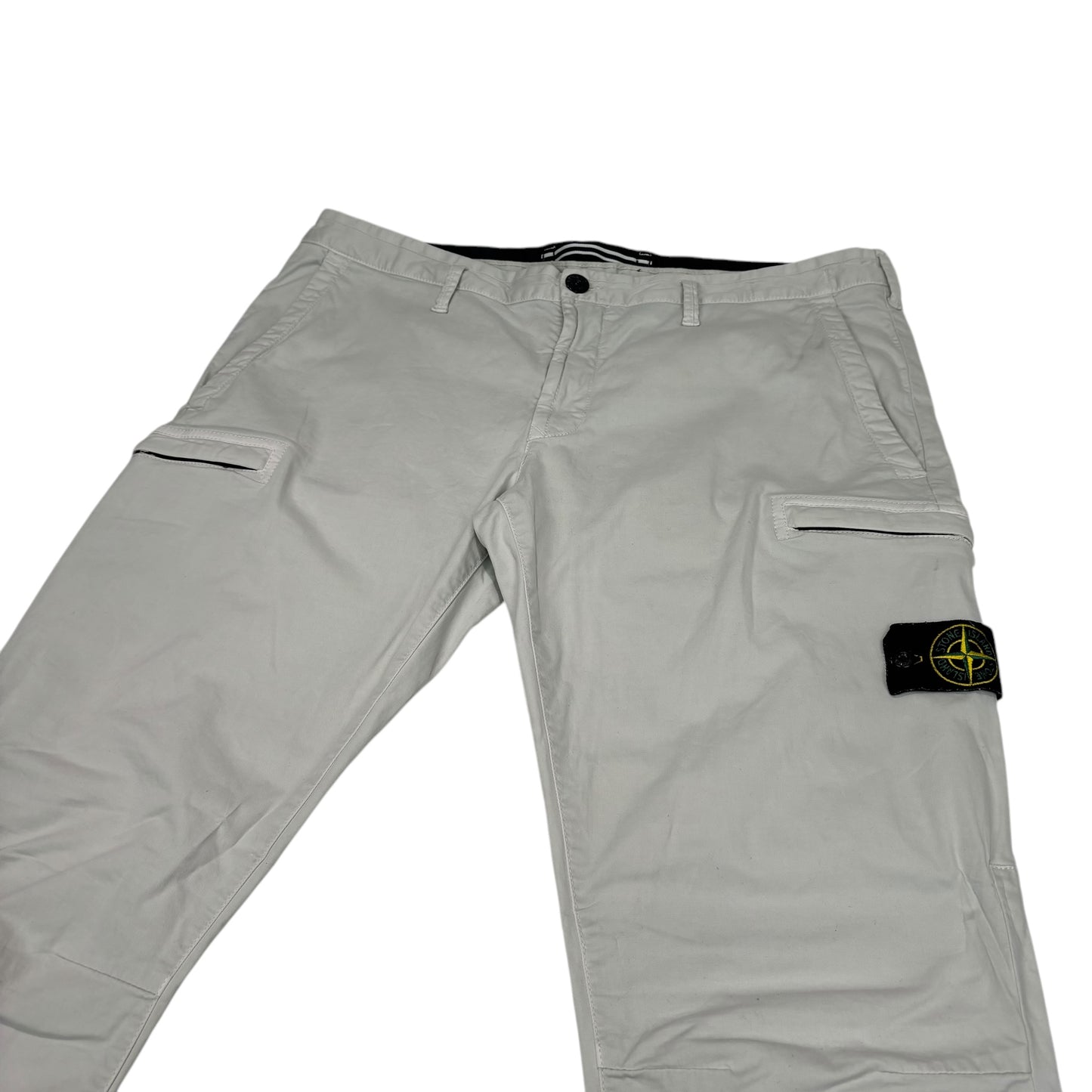 Stone Island White Zip-Pocket Brushed Cotton Cargo Trousers