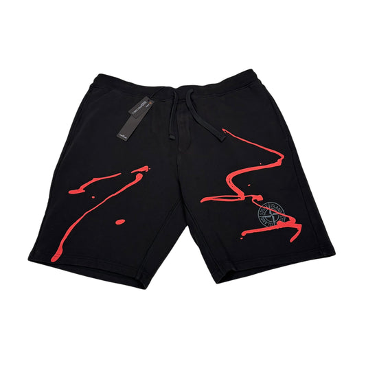 Stone Island Black Bermuda Red Detail Embroidery Cotton Shorts