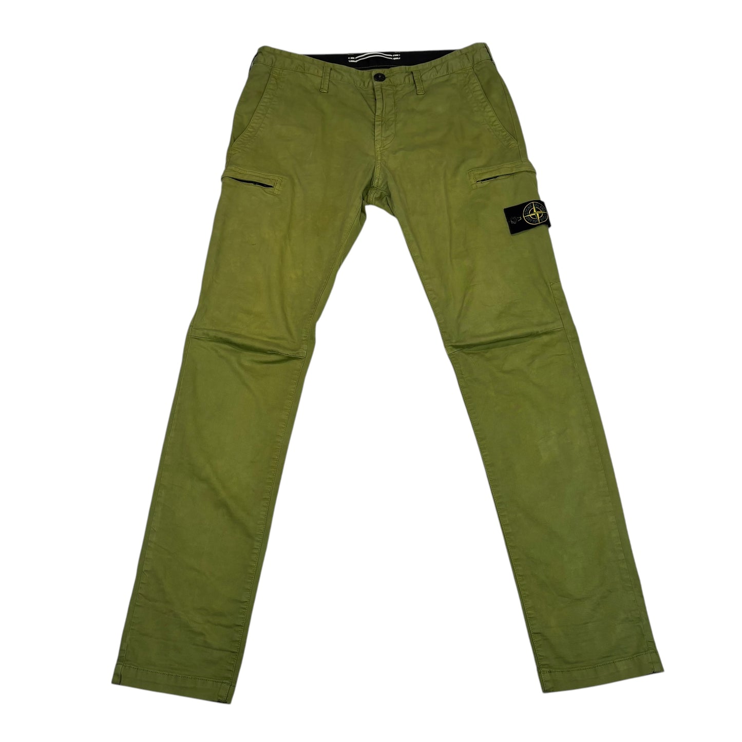 Stone Island Mustard Brushed Cotton Compass-Patch Zip Pockets Cargo Trousers