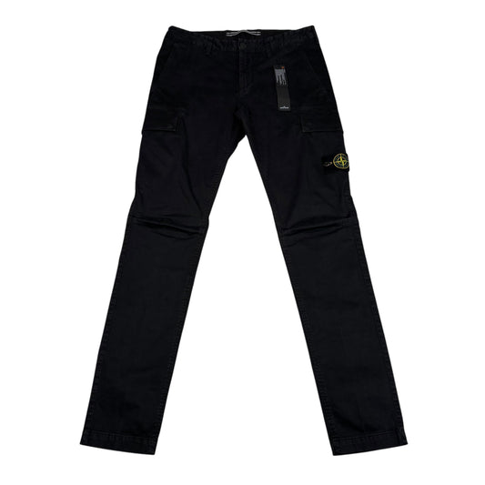 Stone Island Black Brushed Cotton Compass-Patch Cargo Trousers