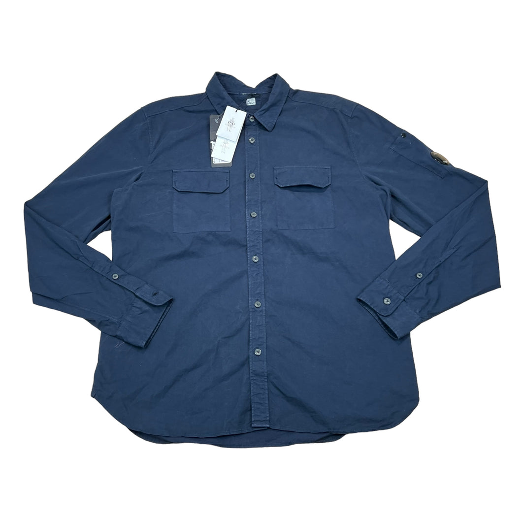 CP Company Navy Blue Gabardine Classic-Goggle Button Up Overshirt