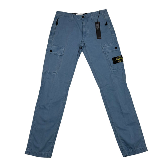 Stone Island Blue Zip-Pockets Brushed Cotton Compass Patch Cargo Trousers