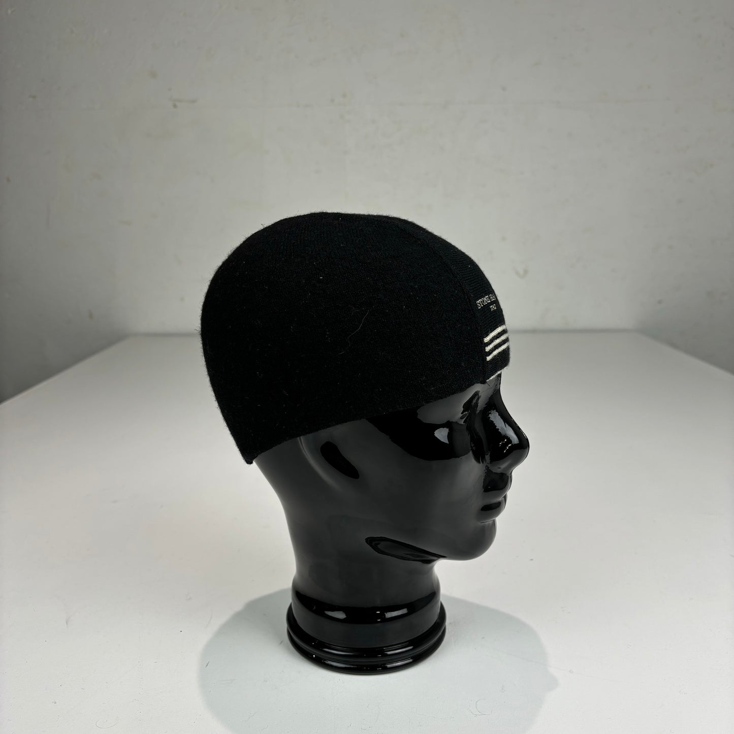 Stone Island Black vintage Woollen Spell out Knitted Beanie