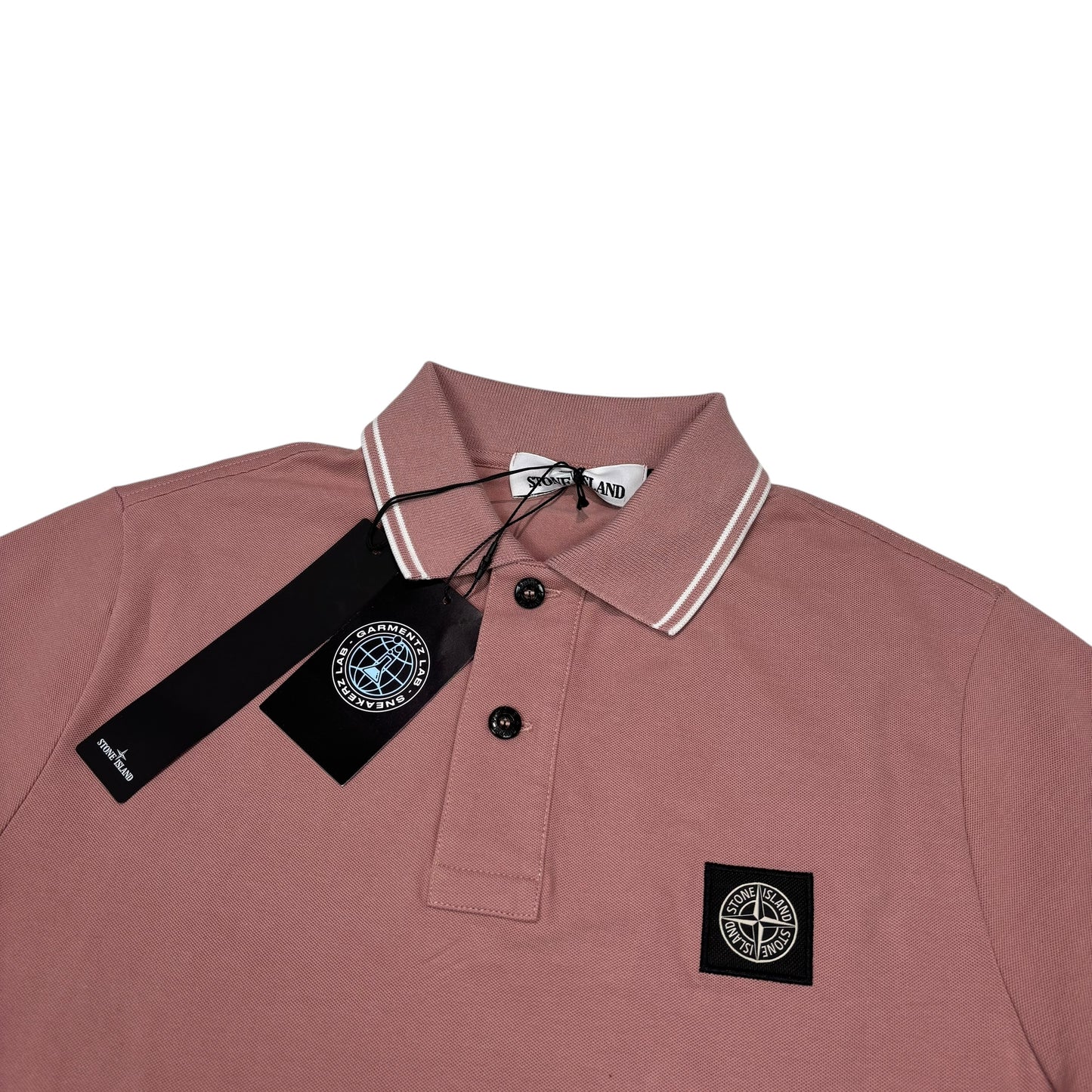 Stone Island Pink with White Stripes Patch Logo Polo Shirt