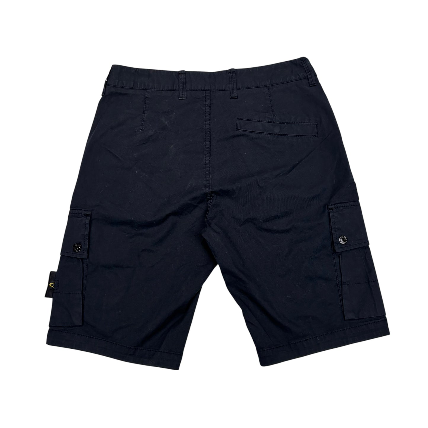 Stone Island Navy Blue Compass-Patch Pocket Detail Brushed Cotton Cargo Shorts