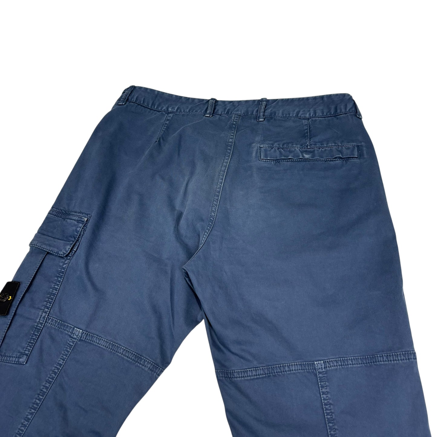 Stone Island Blue Zip-Pockets Brushed Cotton Compass-Patch Cargo Trousers