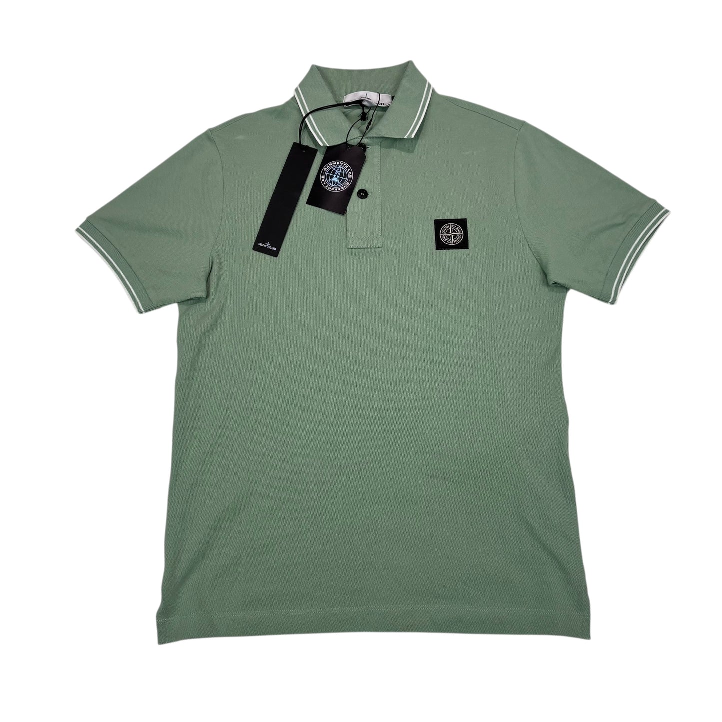 Stone Island Sage Green with White Stripe Patch Logo Polo shirt