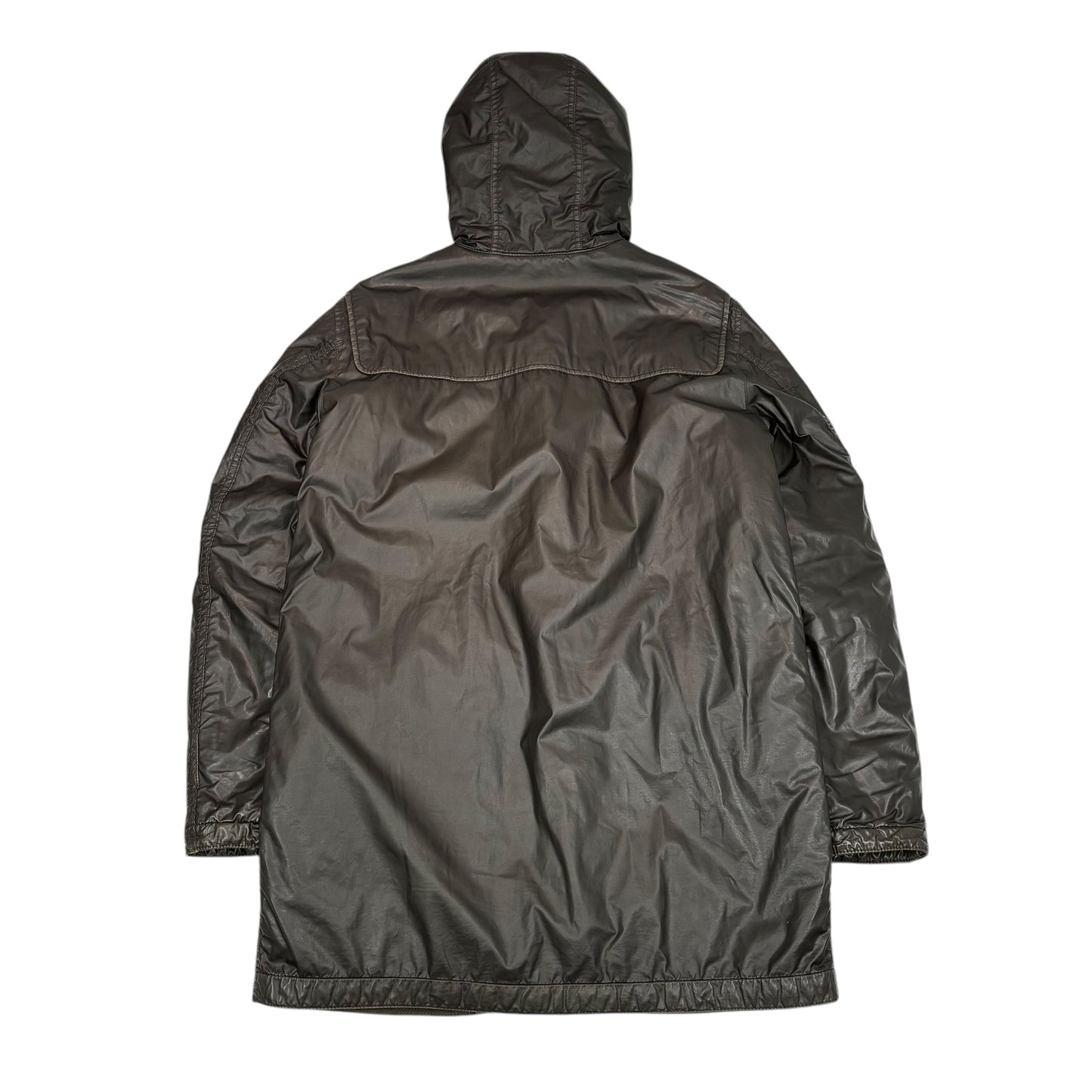 Stone Island Brown Mussola Gommata Compass Patch Long Line Jacket