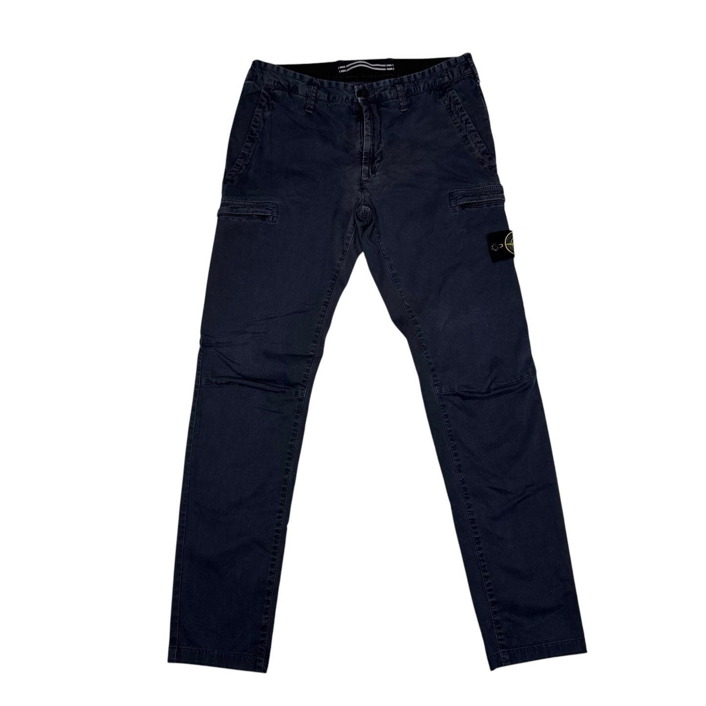 Stone Island Navy Blue Zip-Pockets Brushed Cotton Cargo Trousers