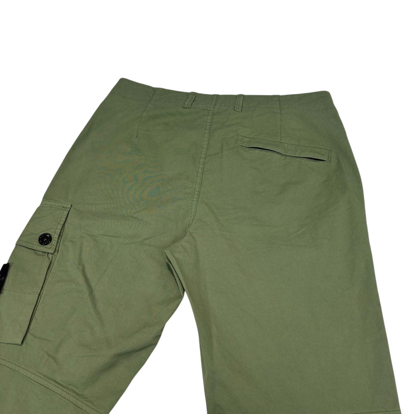 Stone Island Khaki Green Brushed Cotton Buttoned Pockets Compass-Patch Cargo Trousers