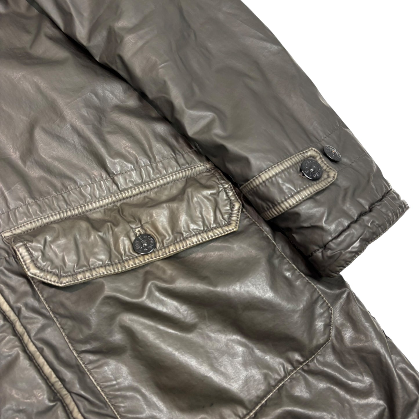 Stone Island Brown Mussola Gommata Compass Patch Long Line Jacket