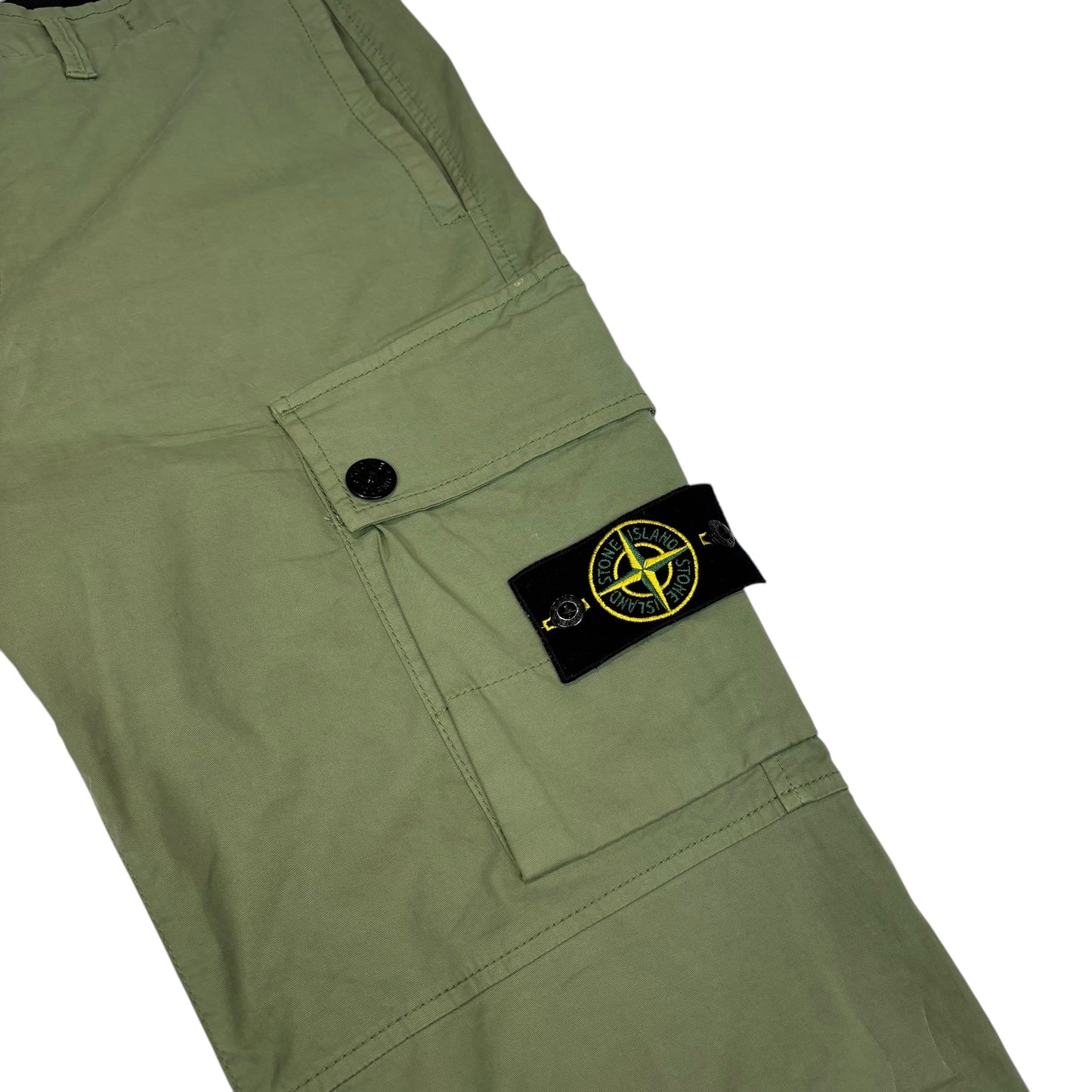 Stone Island Khaki Green Brushed Cotton Buttoned Pockets Compass-Patch Cargo Trousers