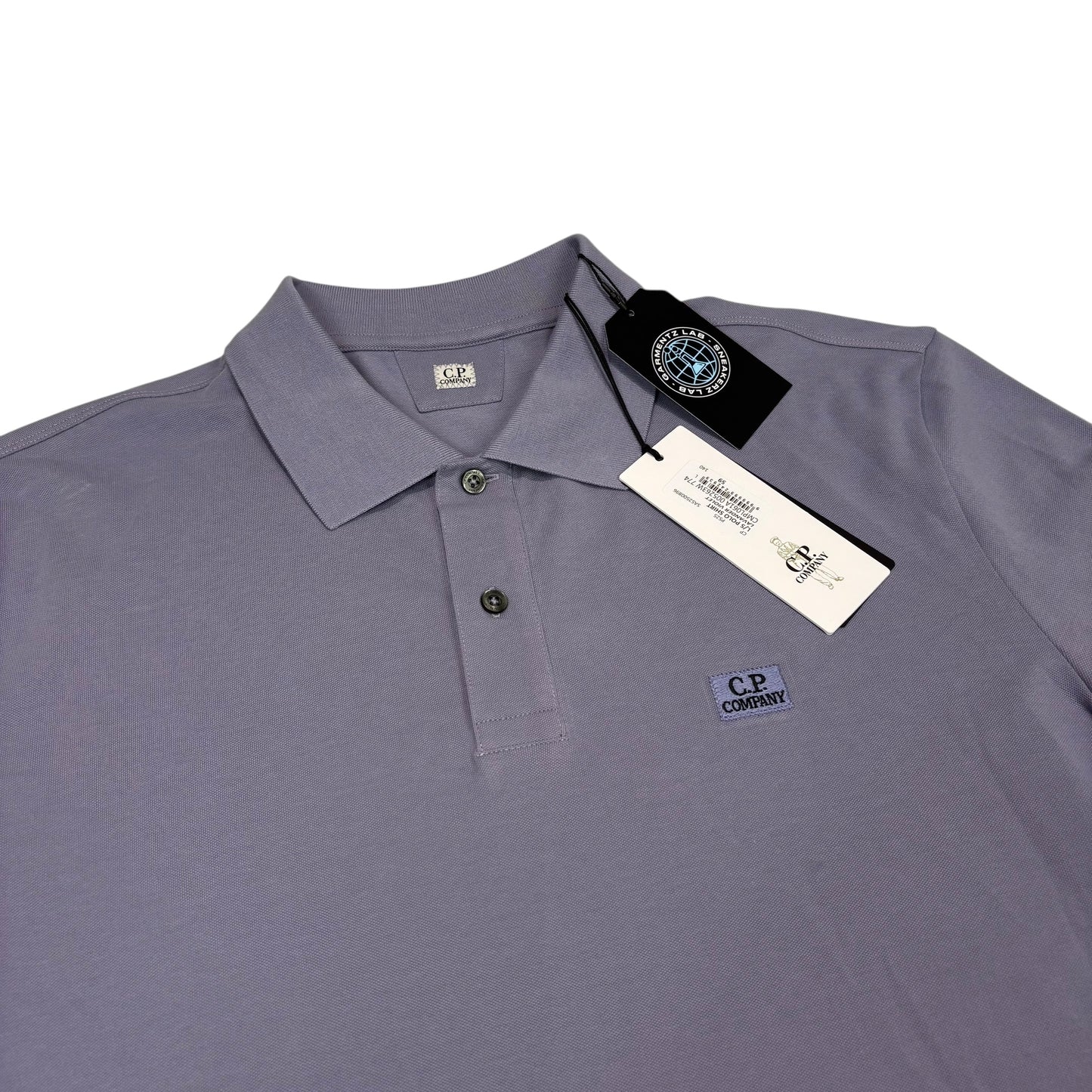 CP Company Lavender Violet Long Sleep Embroidered Box Logo Polo Shirt
