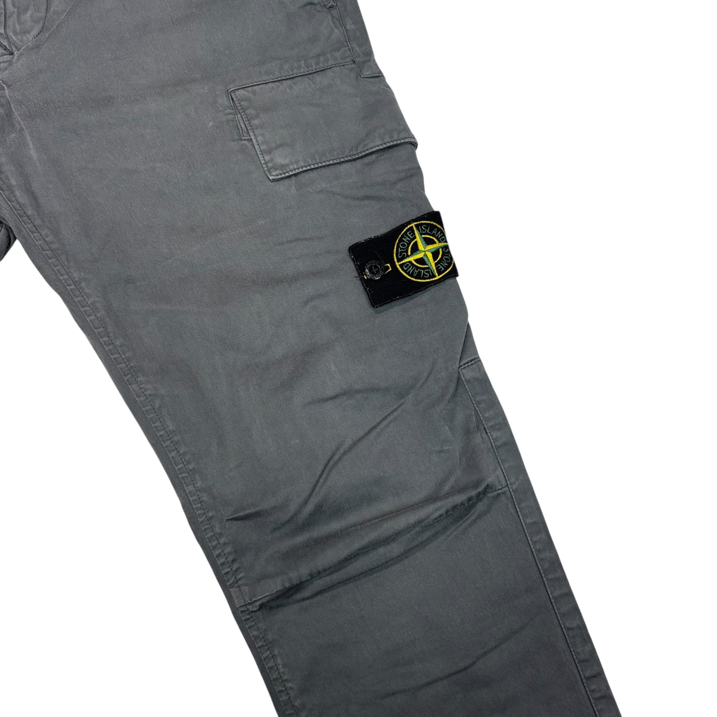 Stone Island Stone Grey Button-Pocket Brushed Cotton Cargo Trousers