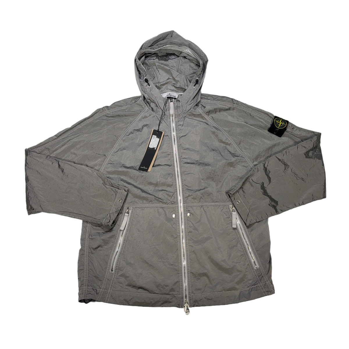 Stone Island Nylon Metal With back Spell Out Grey Hooded Jacket