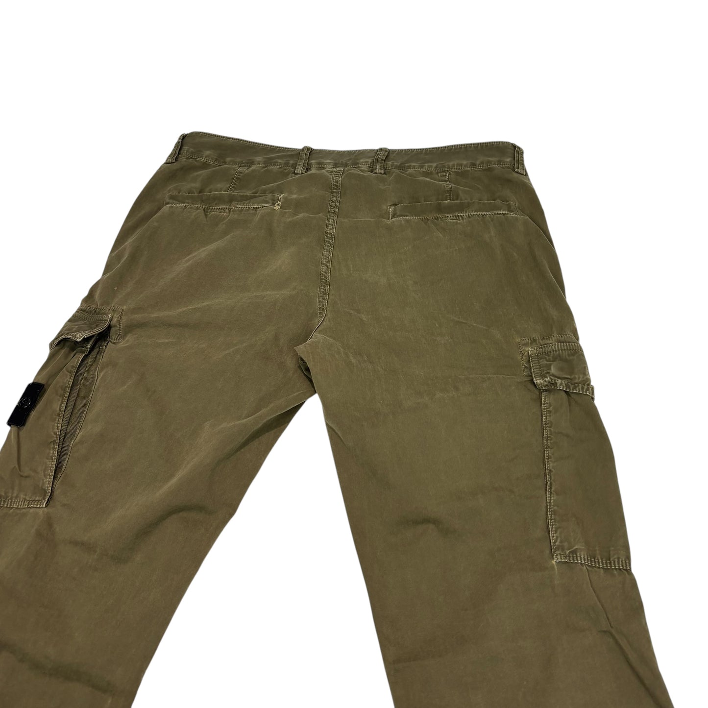 Stone Island Khaki Green Buttoned Brushed Cotton Cargo Trousers