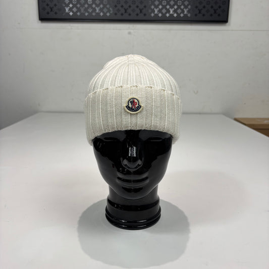 Moncler White Cotton Berretto Tricot Classic Patch Beanie