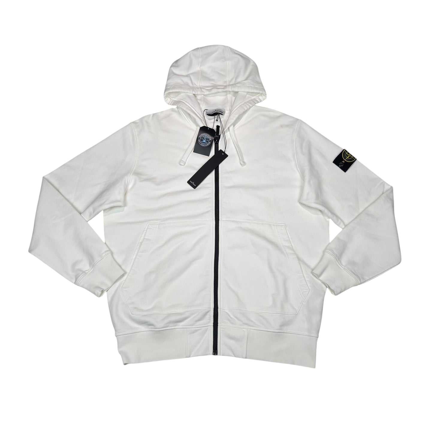 Stone Island White Zip Up Compass Patch Jacket