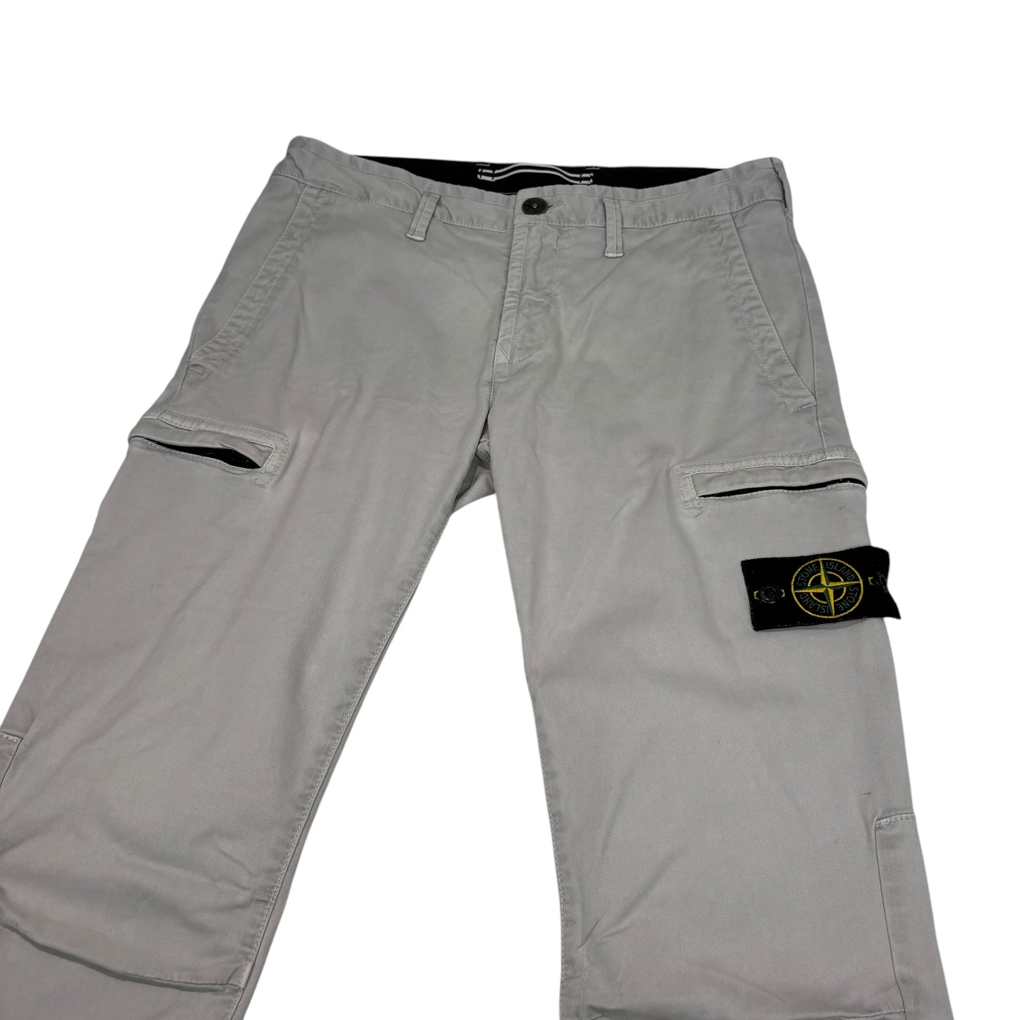 Stone Island Light Grey Compass-Patch Cotton Cargo Trousers