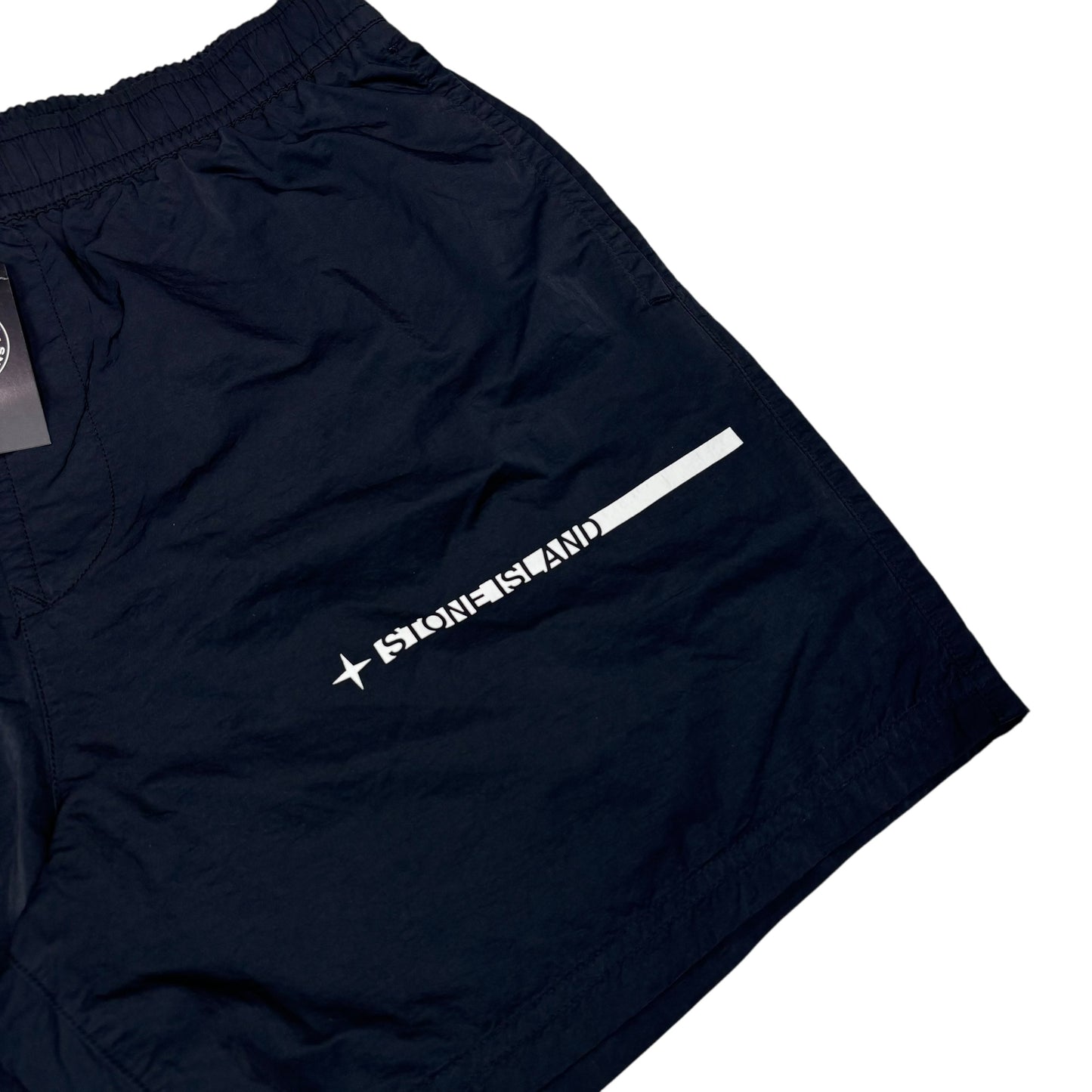 Stone Island Navy Blue Logo Spell Out Swim Shorts