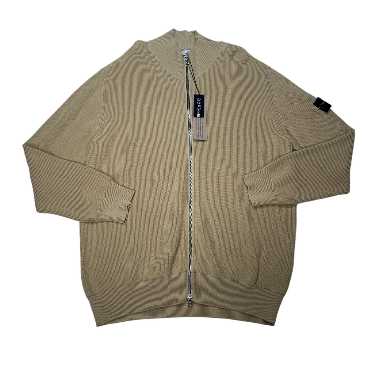 Stone Island Full-Zip Ribbed Jumper – Beige
