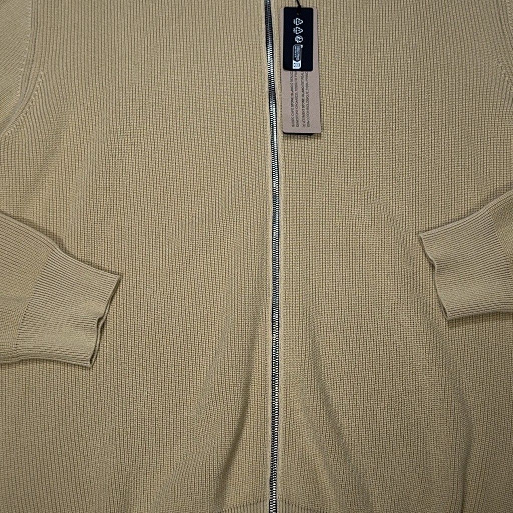 Stone Island Full-Zip Ribbed Jumper – Beige
