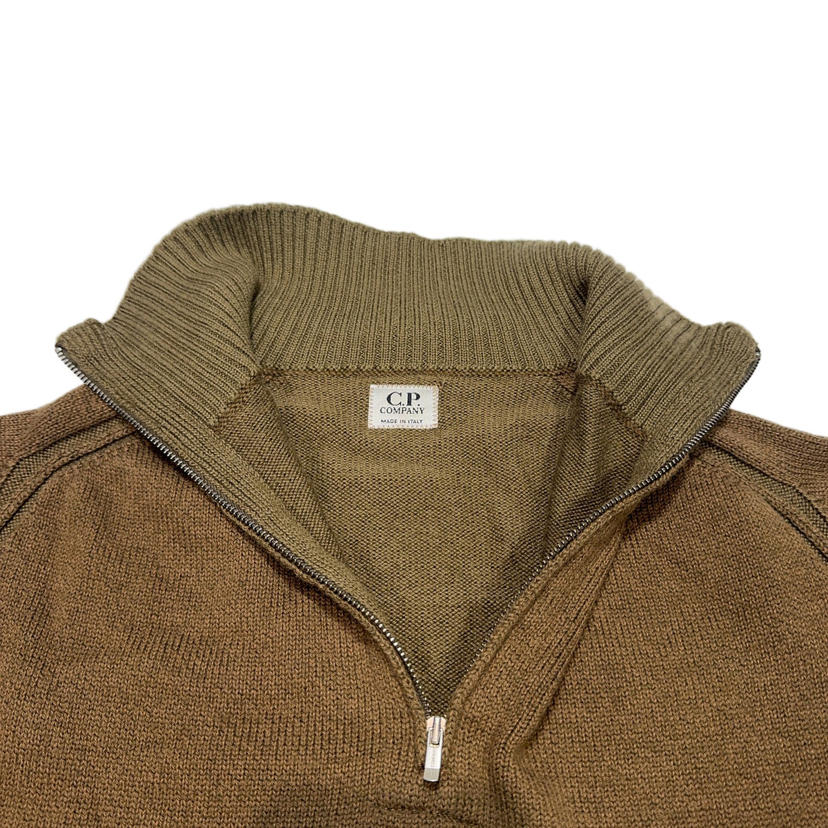 CP Company Quarter-Zip Ribbed Jumper – Brown