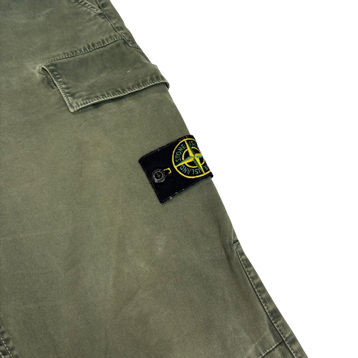 Stone Island Green Brushed Cotton Compass-Patch Cargo Trousers