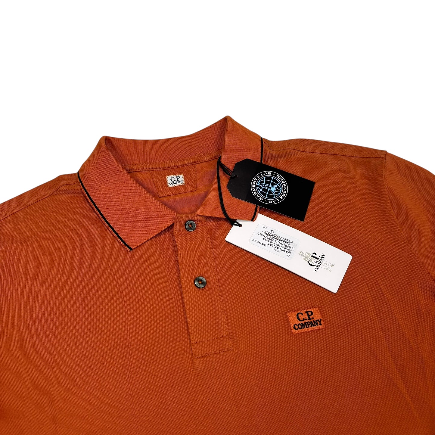 CP Company Bombay Brown Stretch Piquet Box Logo Polo Shirt
