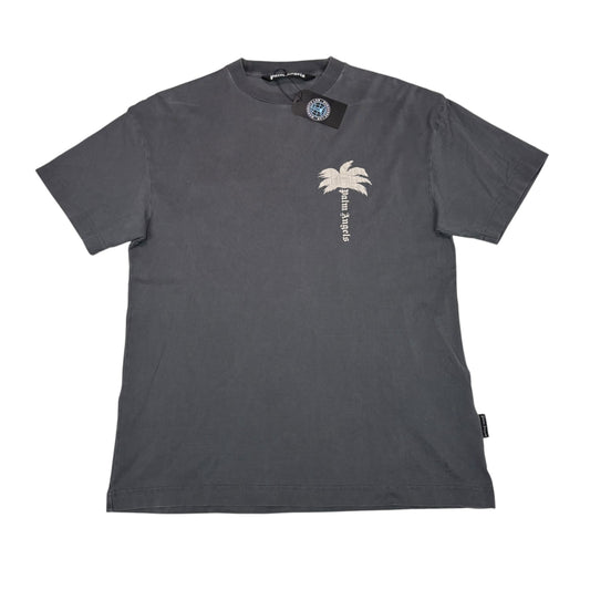 Palm Angels Grey Palm Tree Ligo Print Tshirt