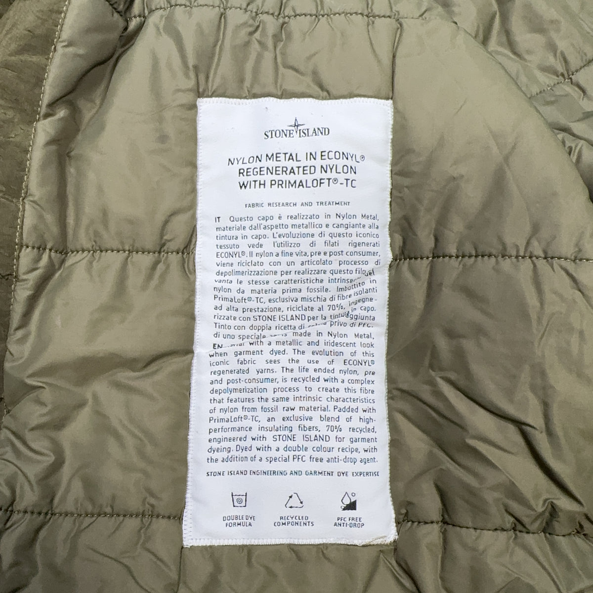 Stone Island Nylon Metal In Econy Regenerated Nylon With Primaloft Green Jacket