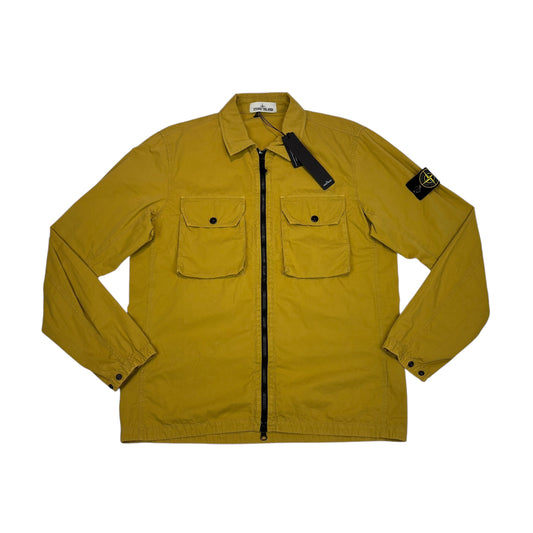 Stone Island Mustard Yellow Brushed Cotton Compass-Patch Overshirt Jacket