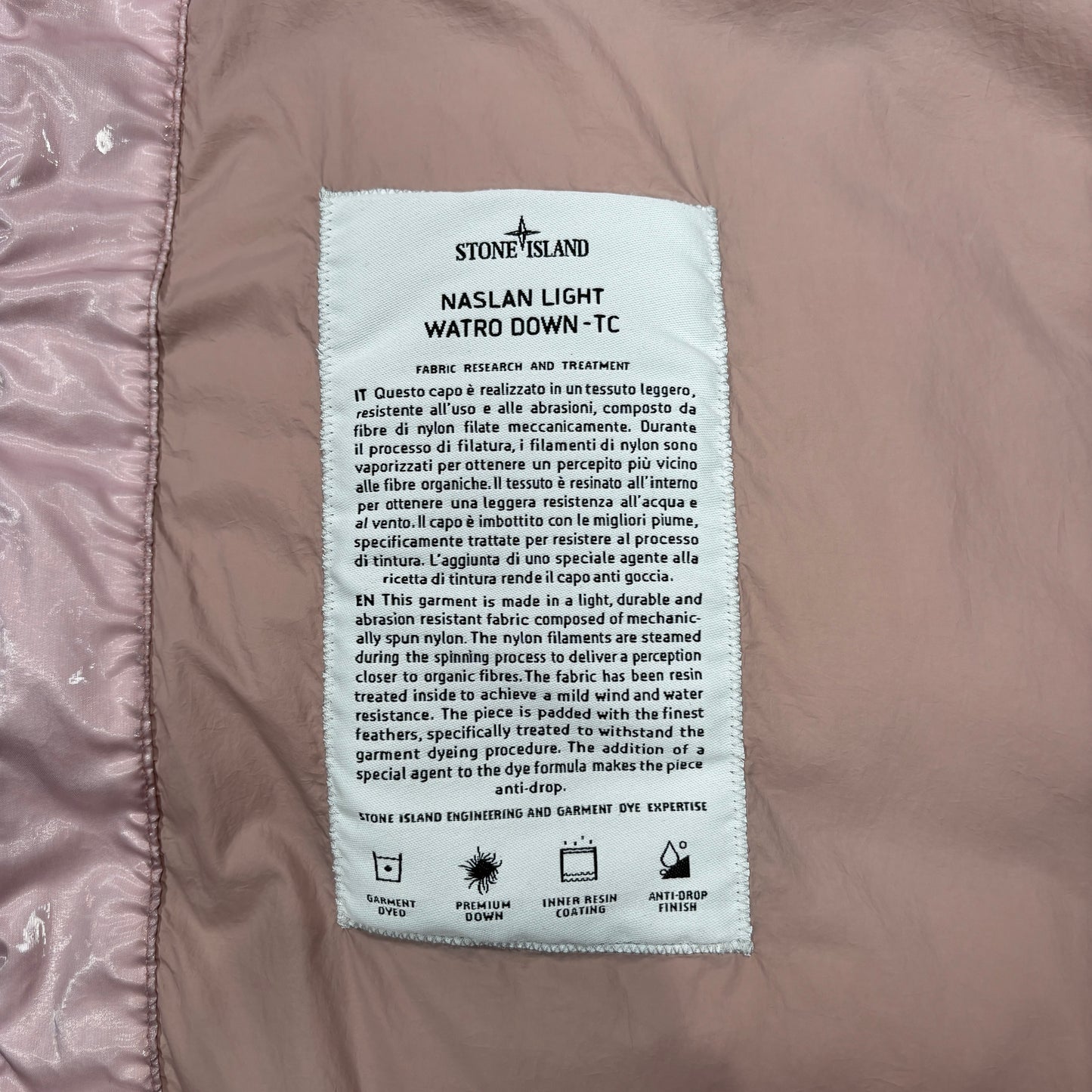 Stone Island Pink Naslan Light Watro Down-TC