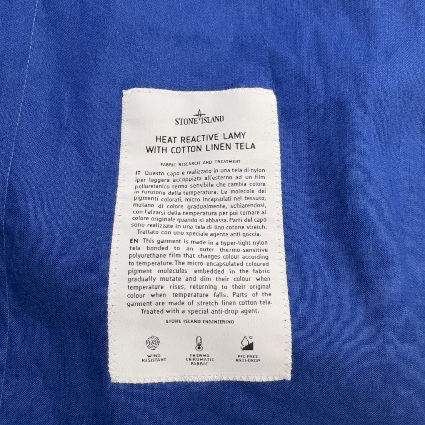 Stone Island Heat Reactive Lamy With Cotton Linen Tela Blue Jacket