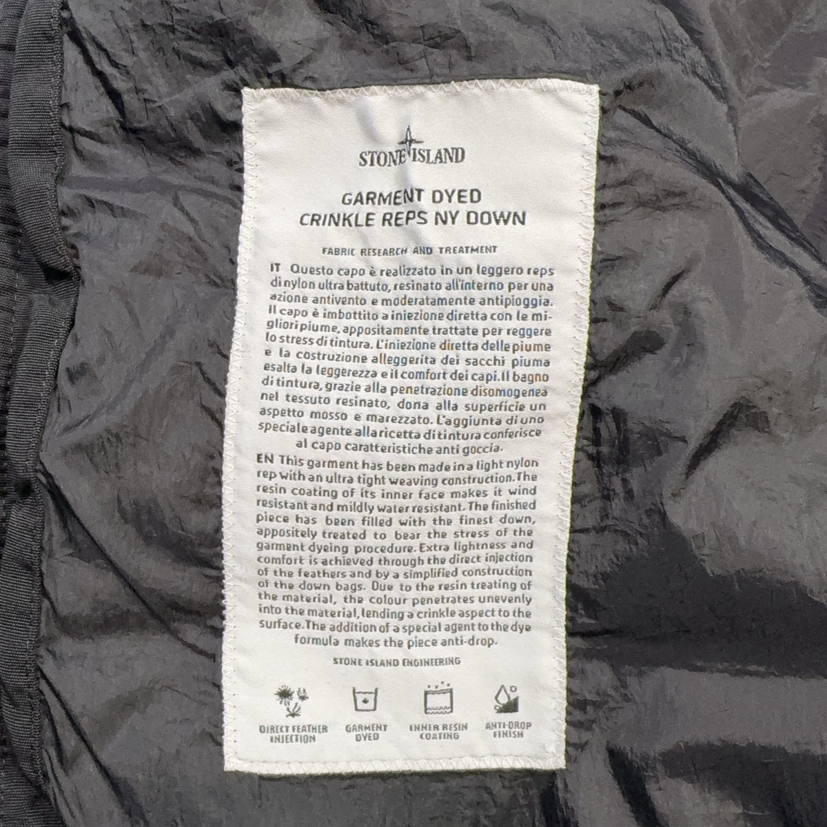 Stone Island Garment Crinkle Reps NY Down Black Coat